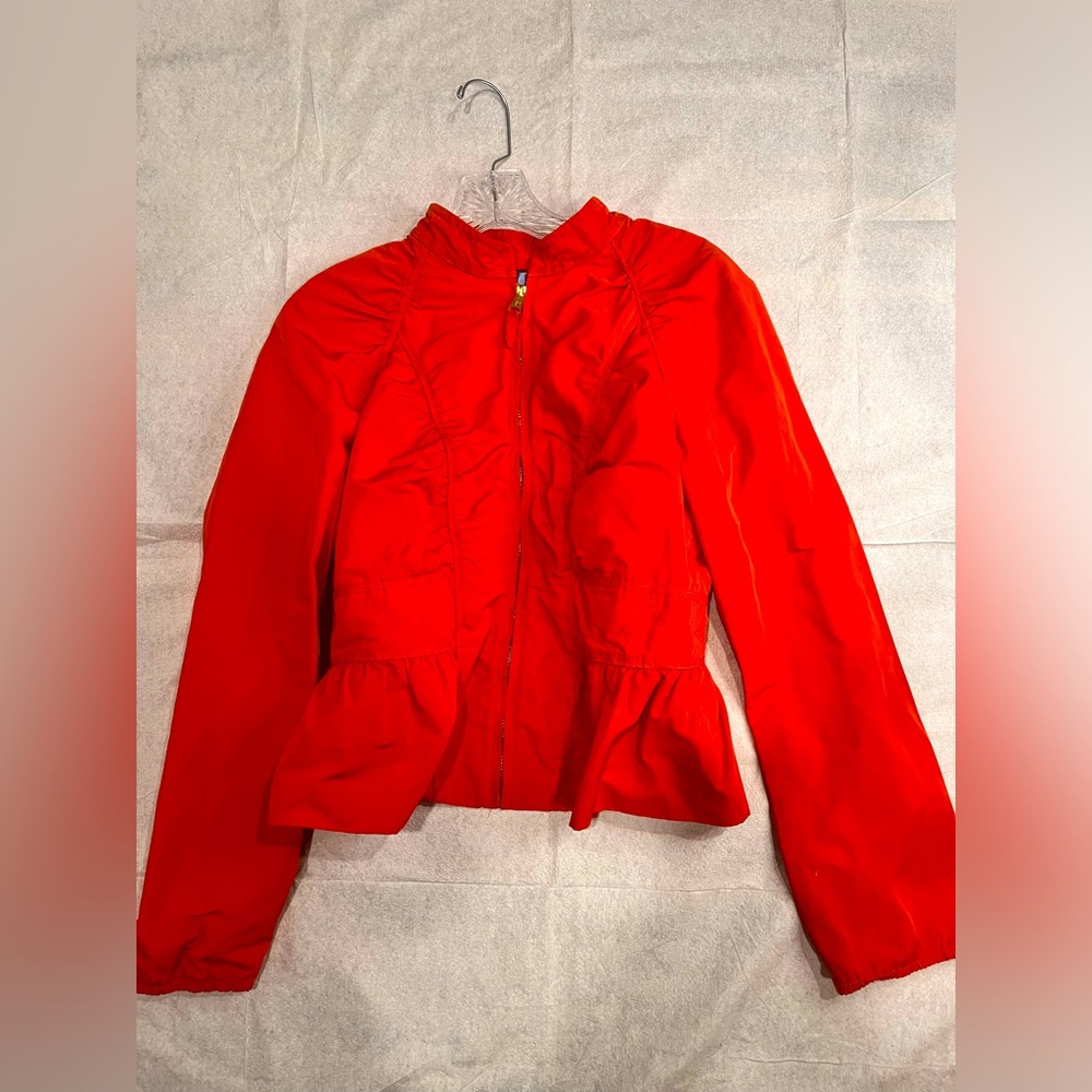 Vibrant red/ orange moto bomber style casual coat trendy summer spring wear